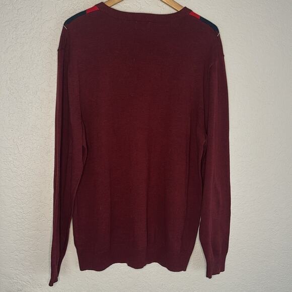 Old Navy Burgundy Red Argyle Sweater V Neck Golf Caddyshack Preppy Gilmore XL - Picture 6 of 7